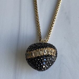 Jools Sterling Silver Necklace 925 Heavy Heart With Marcasite And CZ Baguette